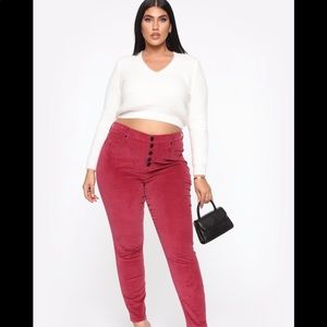 Red Corduroy Skinny Pants